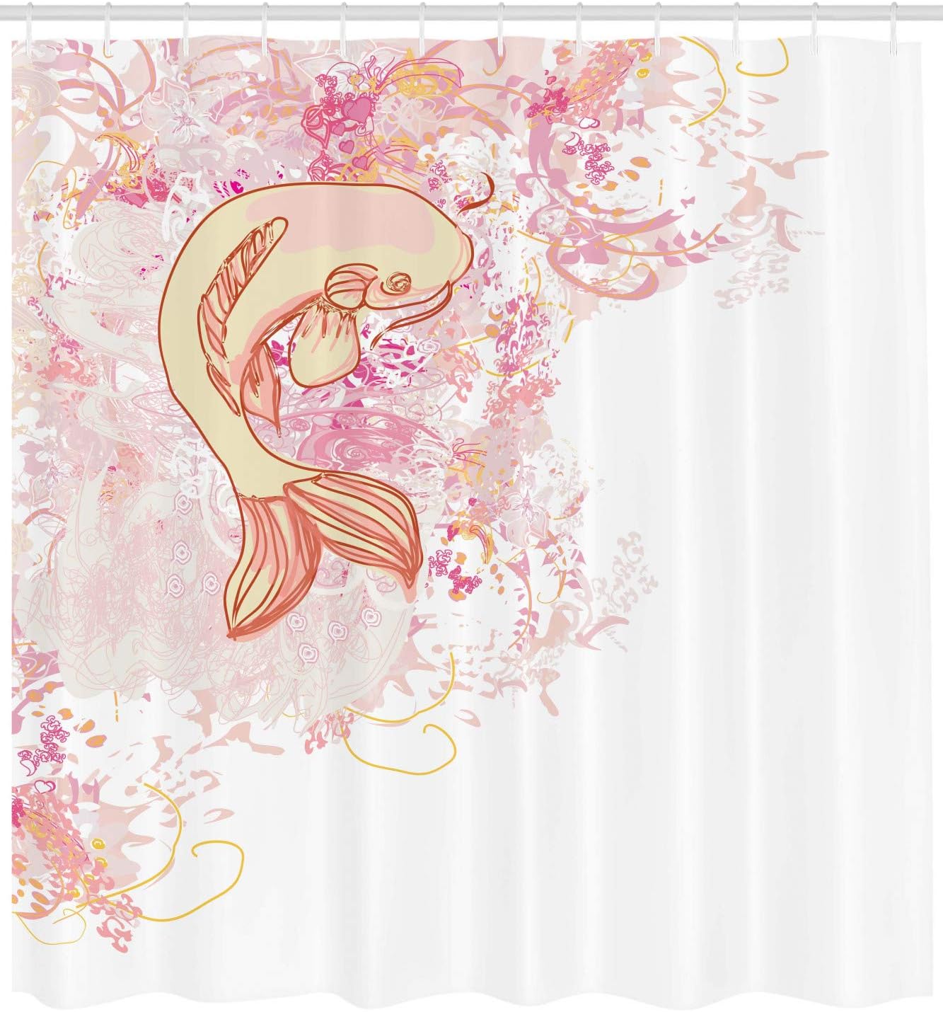 Reflexive Koi Fish Shower Curtain | Love Theme Inspired | Cloth Fabric Bathroom Decor (Pink Yellow) - Image 2