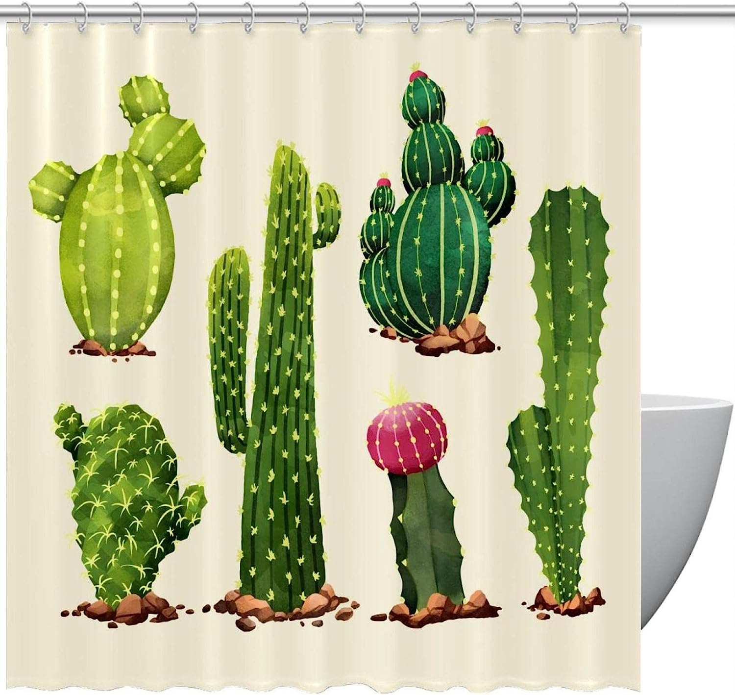 Refresh Your Bathroom With This Colorful And Fun Cactus Shower Curtain