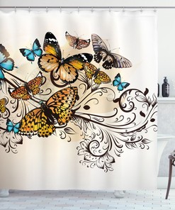Refresh Your Bathroom with Multicolor Monarch Butterflies Fabric Shower Curtain 
