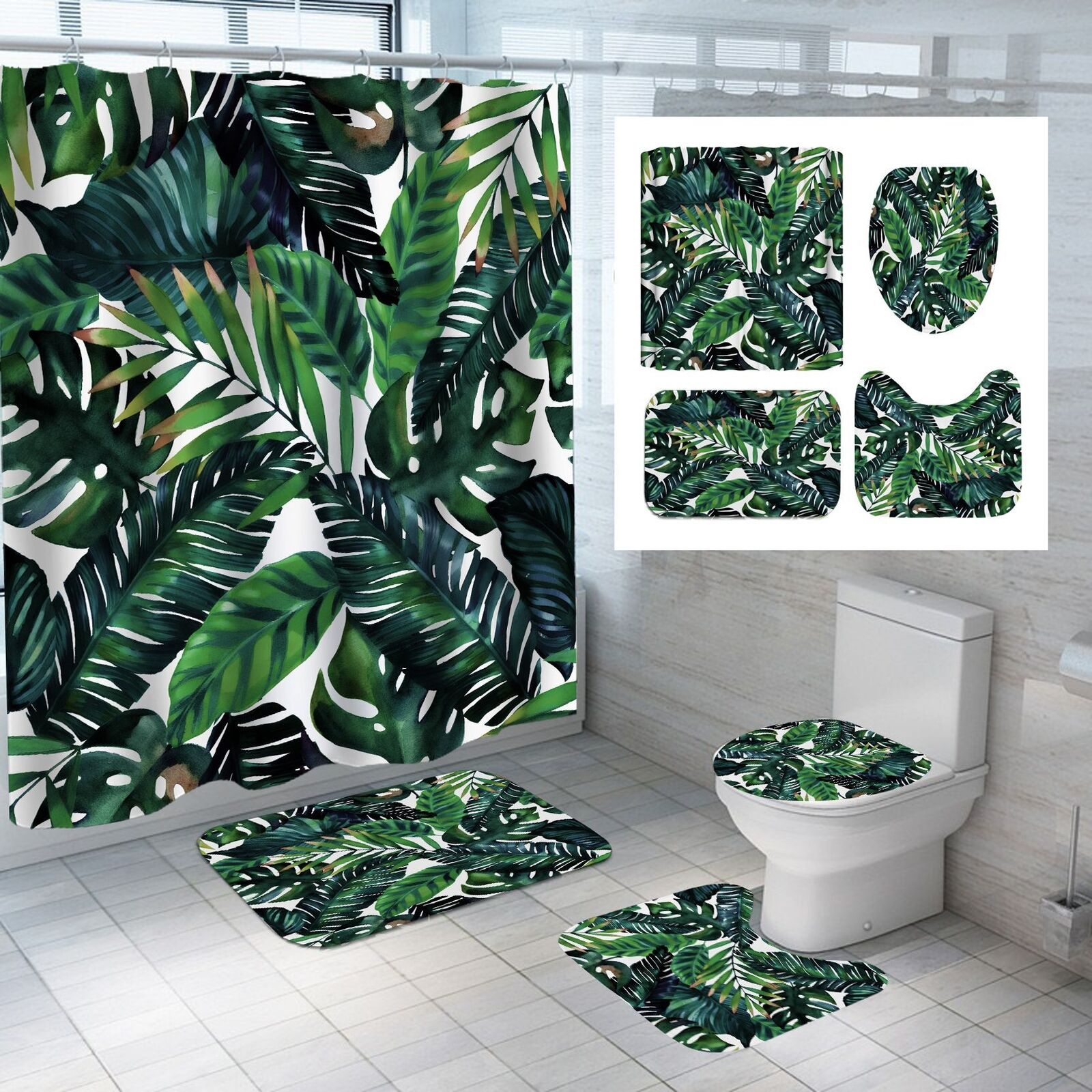 Refresh Your Bathroom with Tropical Palm Leaves Plants Shower Curtain