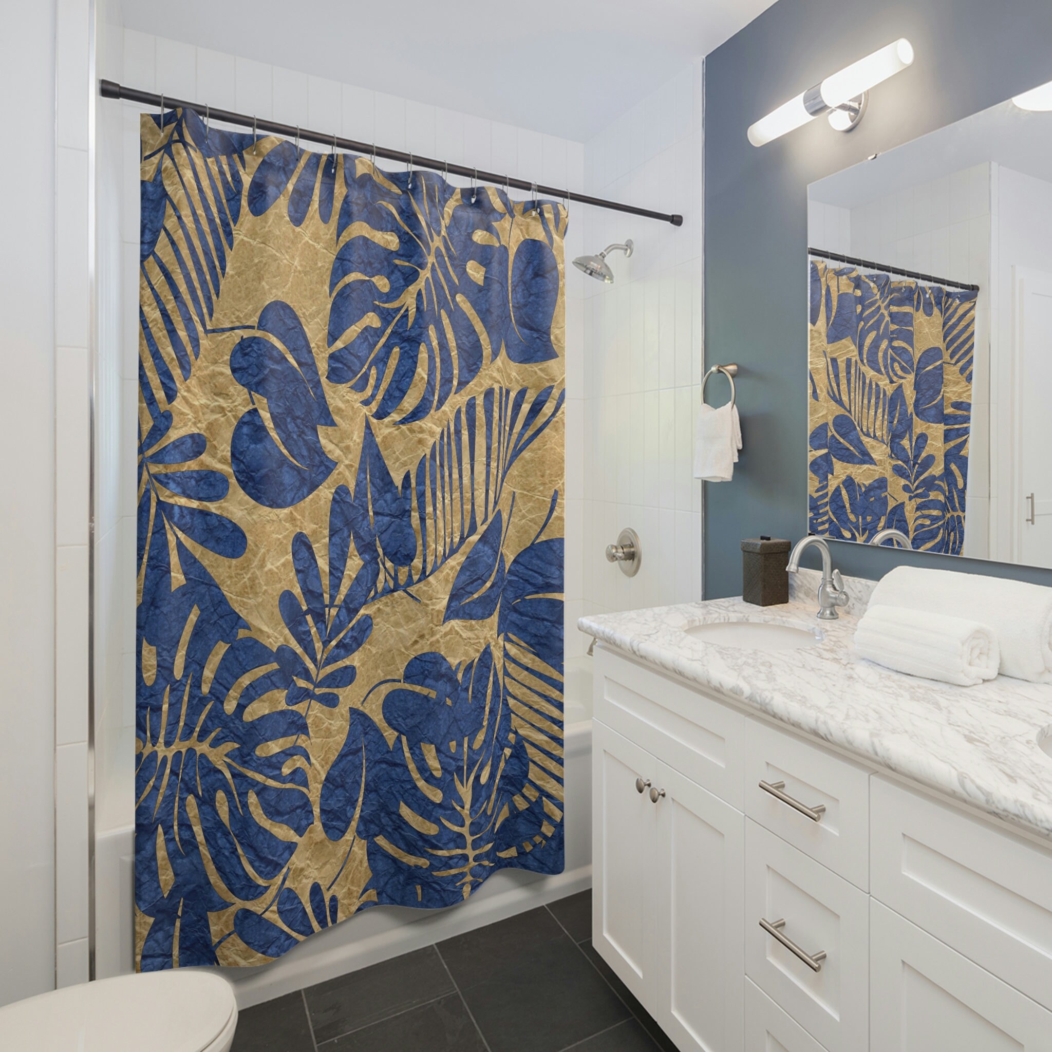 Refreshing Blue Tropical Floral Shower Curtain For Stylish Bathroom Decor - Image 2