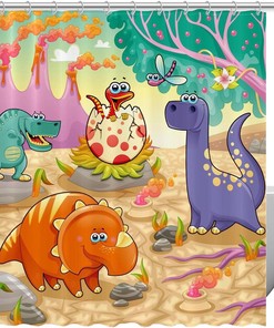 Refreshing Dino Raptor Shower Curtain For Kids Bathroom