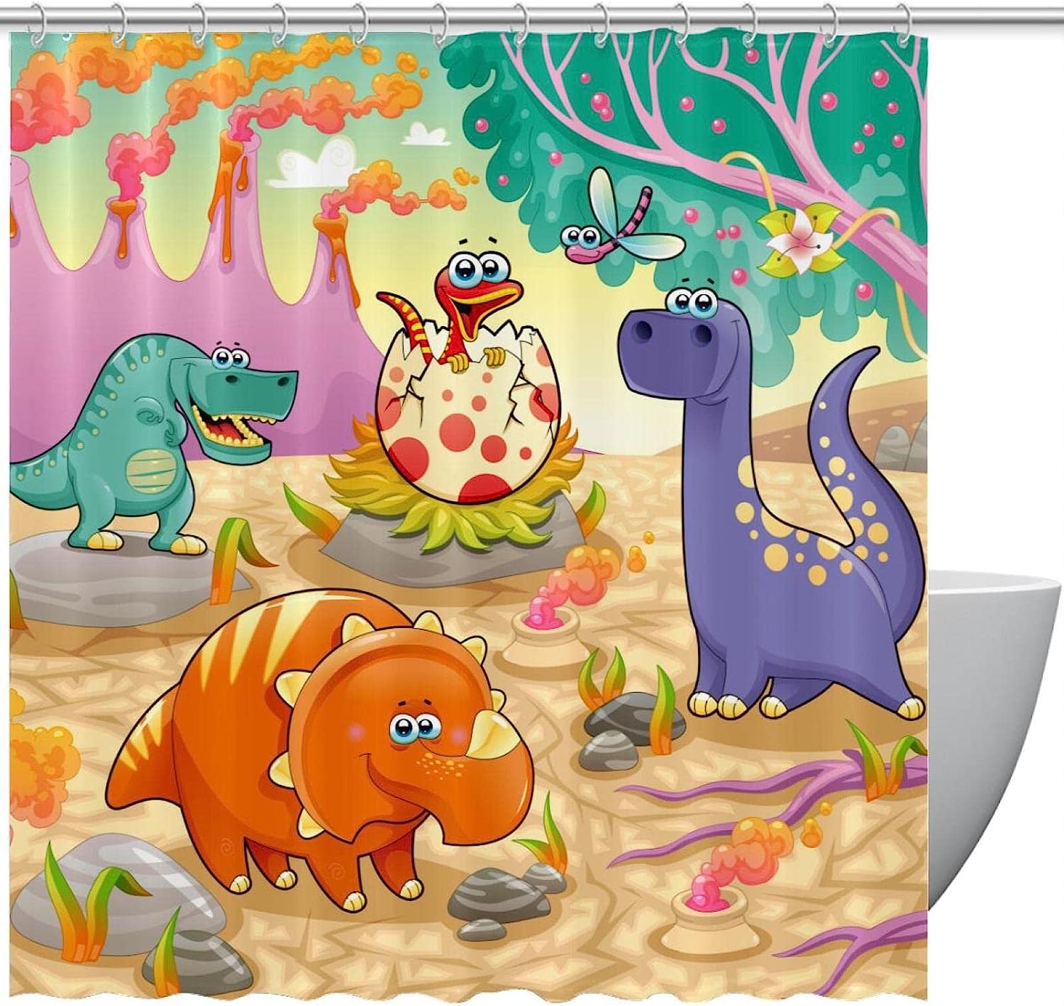 Refreshing Dino Raptor Shower Curtain For Kids Bathroom