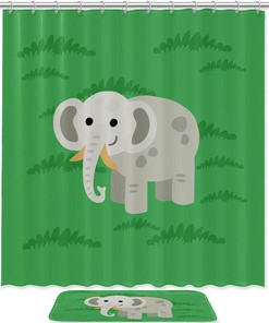 Refreshing Elephant Green Waterproof Shower Curtain For Your Bathroom