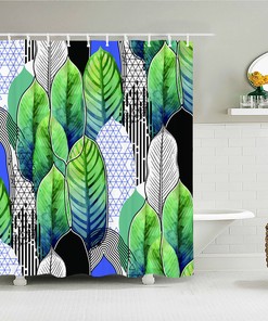 Refreshing Green And Blue Botanical Shower Curtain For Bathroom 