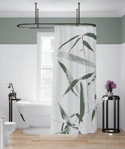 Refreshing Green And White Bamboo Print Shower Curtain For A Spa-Like Bathroom