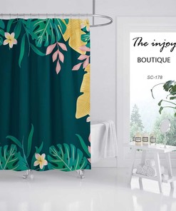 Refreshing Green Leaves And Flowers Print Shower Curtain Perfect For A Tropical Oasis