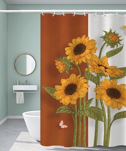 Refreshing Green Plant Sunflower Shower Curtain for American Blackout Bathroom Decor