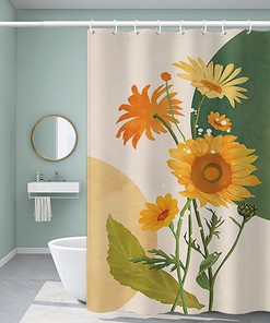 Refreshing Green Plant Sunflower Shower Curtain for American Blackout Bathroom Decor
