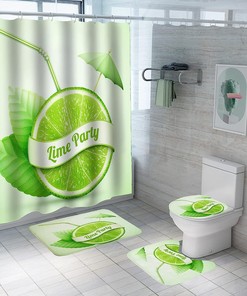 Refreshing Lemon Juice Shower Curtain with Tropical Fruits Design