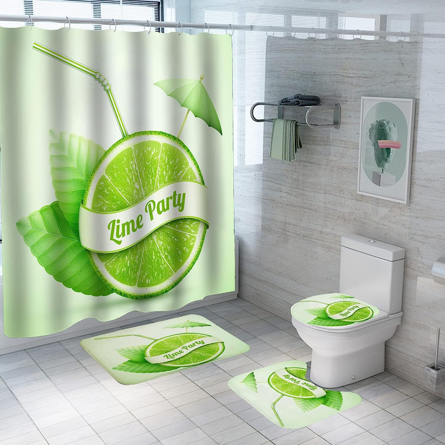 Refreshing Lemon Juice Shower Curtain with Tropical Fruits Design