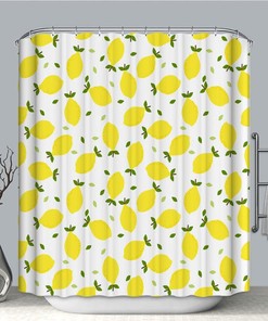 Refreshing Lemon Leaves Shower Curtain With Yellow Lemons Print For Clean Bathroom Decor