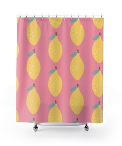 Refreshing Lemon Pattern Summer Shower Curtain Unique Bathroom Decor Fruit Design Bath Curtain