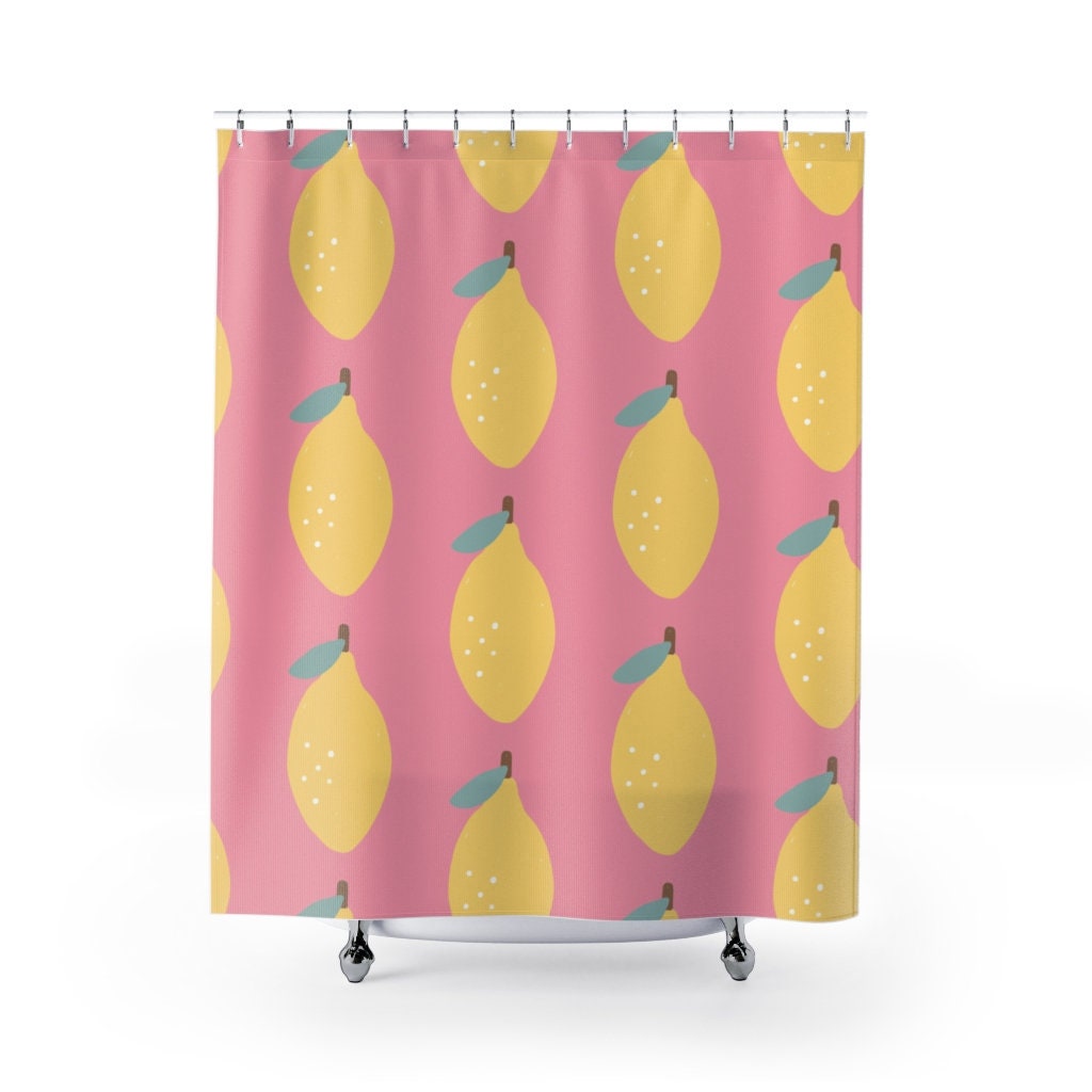 Refreshing Lemon Pattern Summer Shower Curtain Unique Bathroom Decor Fruit Design Bath Curtain