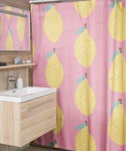Refreshing Lemon Pattern Summer Shower Curtain Unique Bathroom Decor Fruit Design Bath Curtain