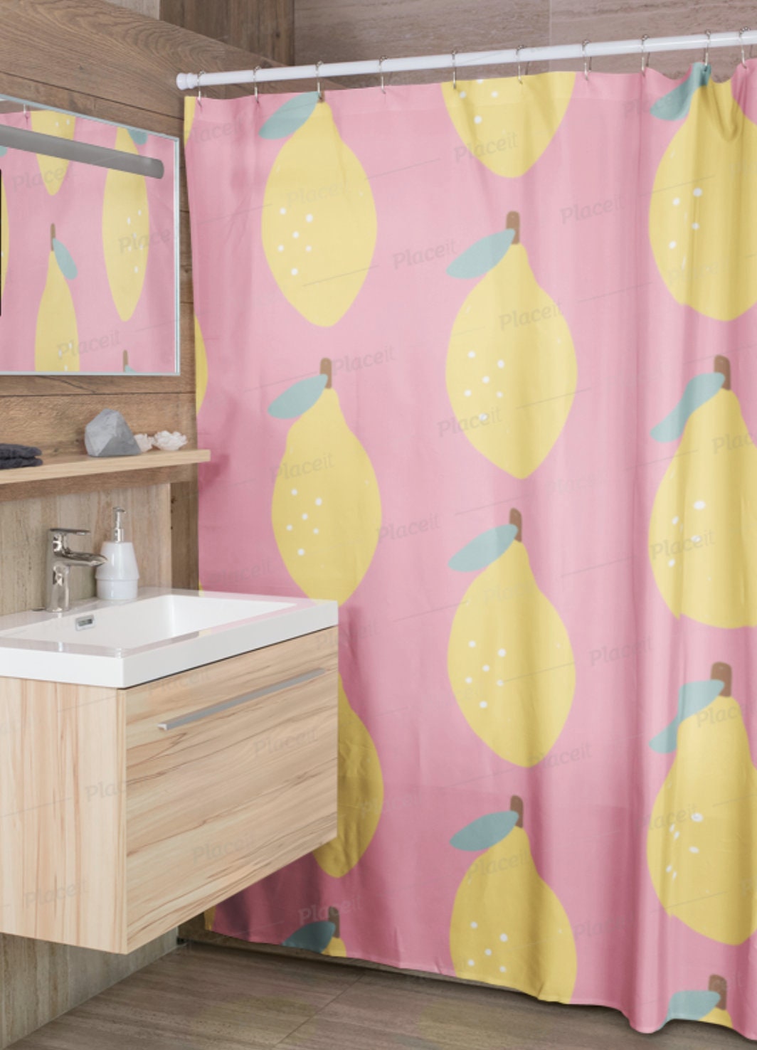 Refreshing Lemon Pattern Summer Shower Curtain Unique Bathroom Decor Fruit Design Bath Curtain