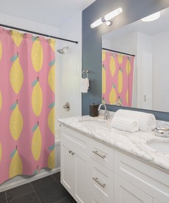 Refreshing Lemon Pattern Summer Shower Curtain Unique Bathroom Decor Fruit Design Bath Curtain