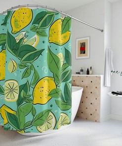 Refreshing Lemon Print Shower Curtain for Vibrant Bathroom Decor