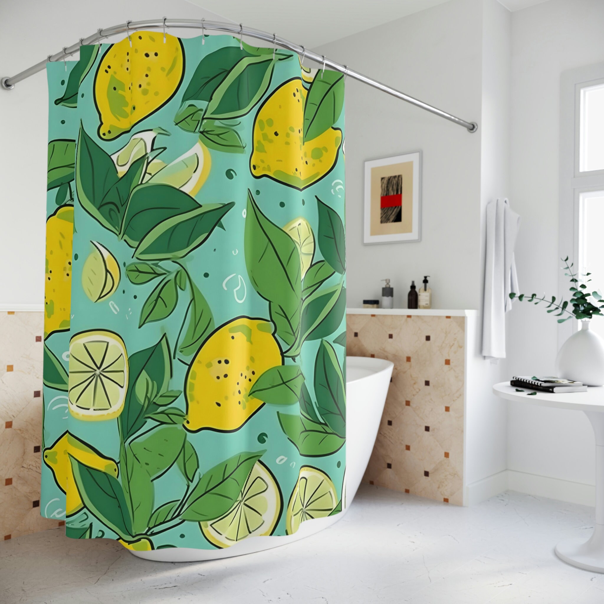 Refreshing Lemon Print Shower Curtain for Vibrant Bathroom Decor