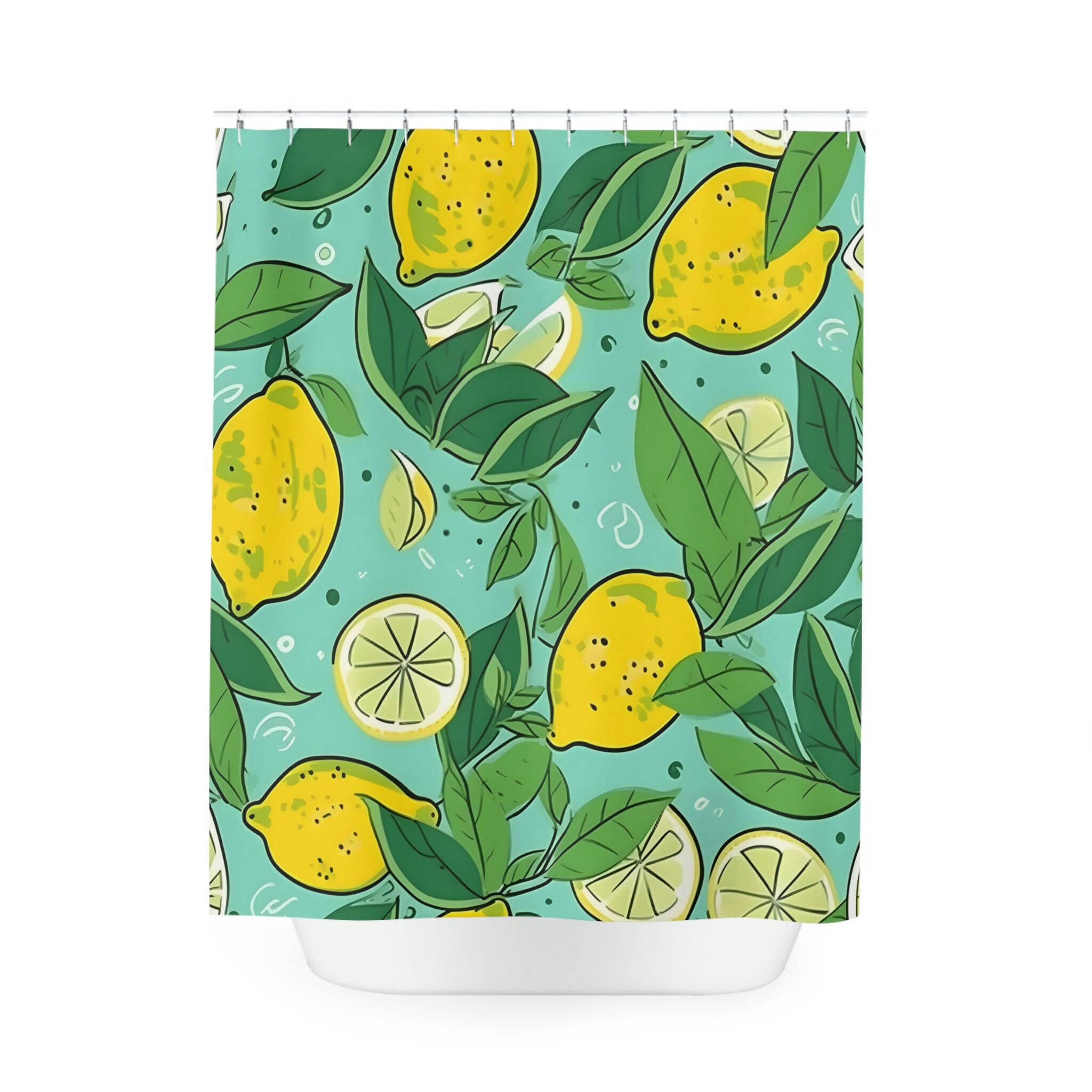 Refreshing Lemon Print Shower Curtain for Vibrant Bathroom Decor