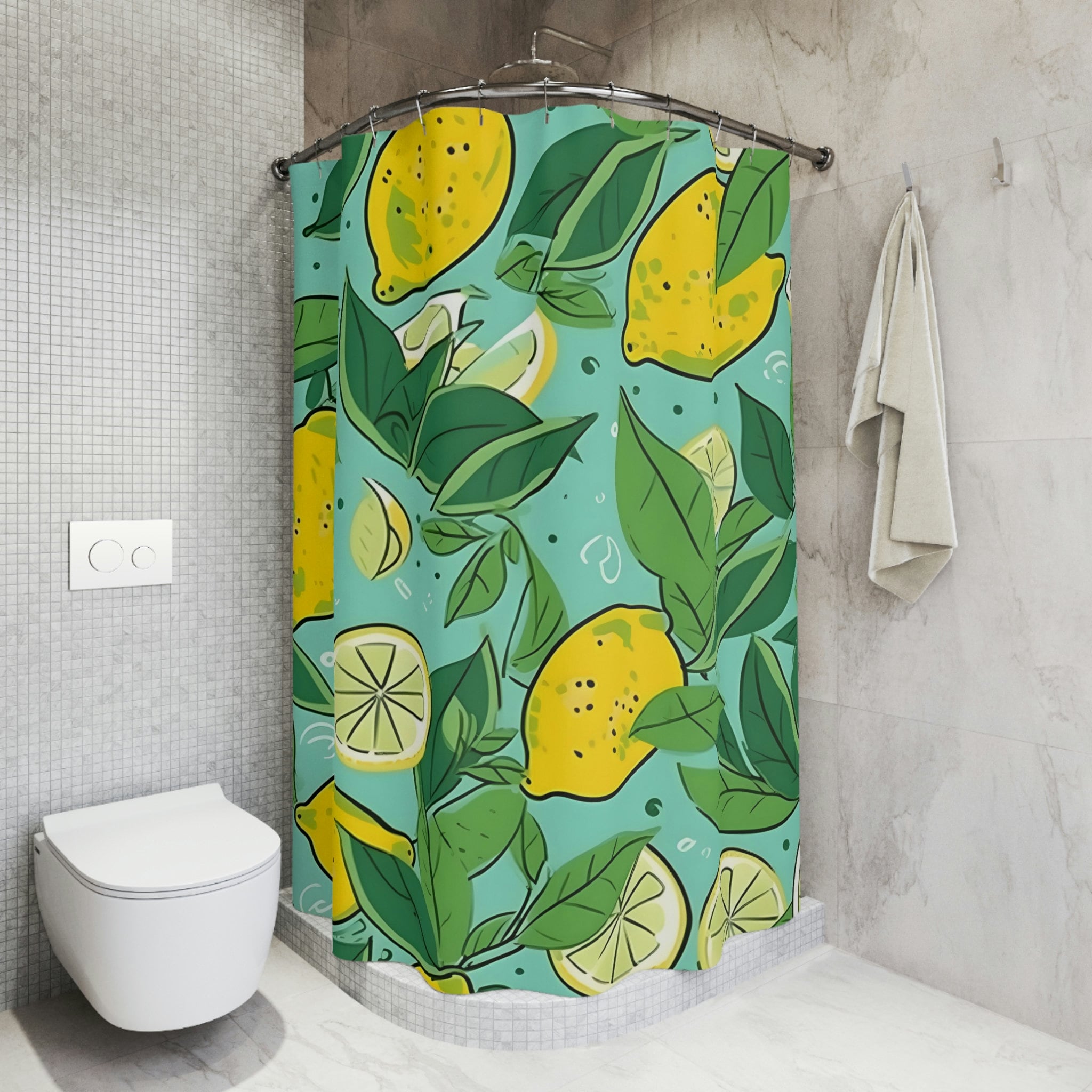 Refreshing Lemon Print Shower Curtain for Vibrant Bathroom Decor