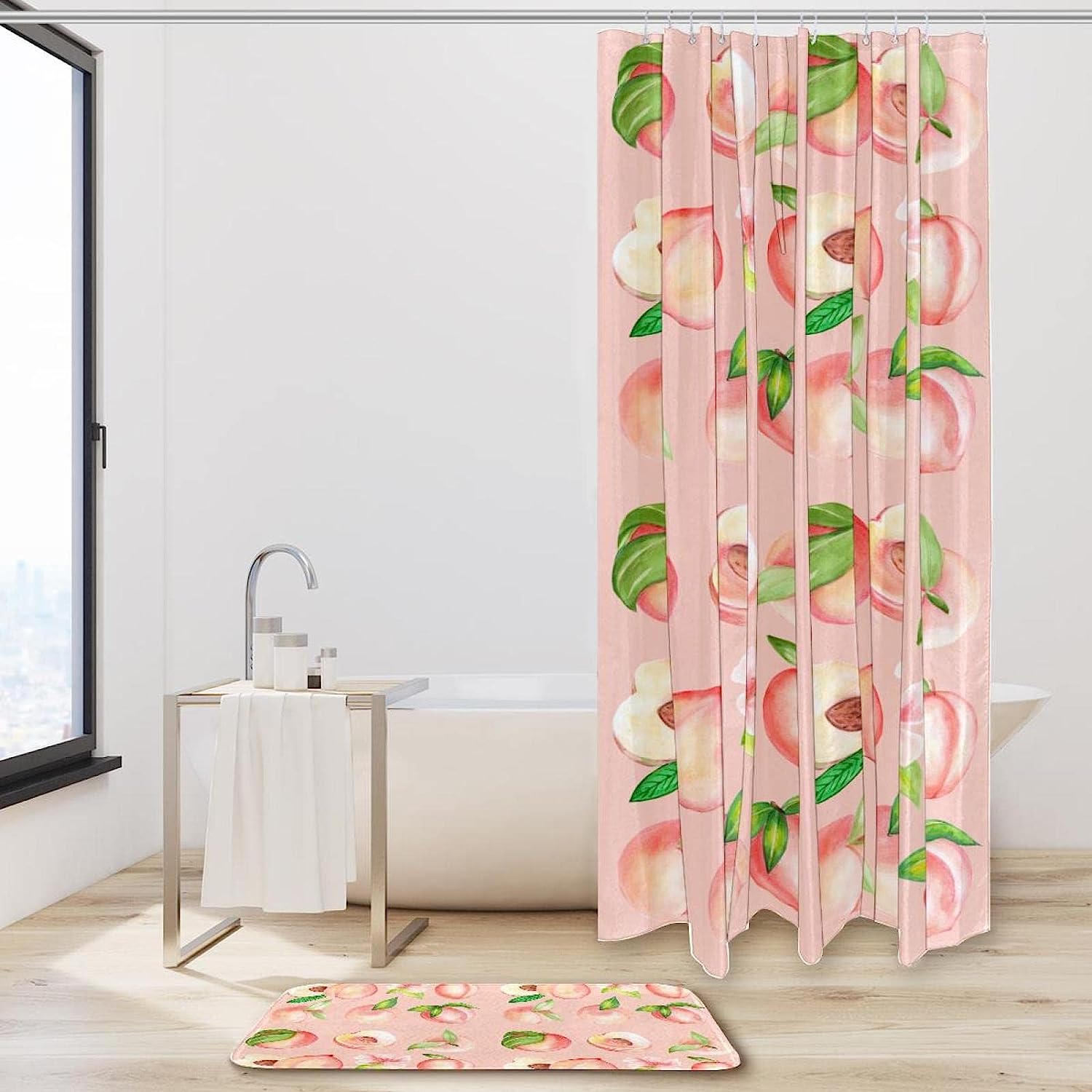 Refreshing Peach Waterproof Shower Curtain for a Stylish Bathroom
