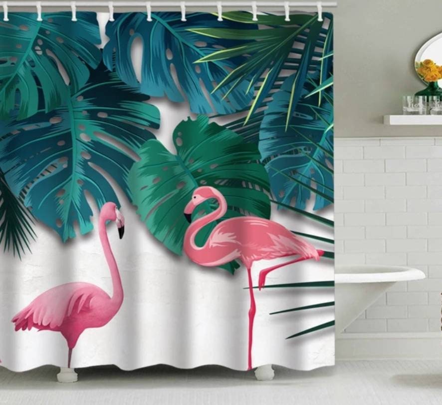 Refreshing Pink Flamingos Shower and Bath Curtain Set for Your Bathroom