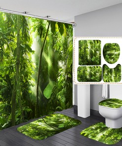 Refreshing Rainforest Jungle Shower Curtain with Lush Palm Leaves and Exotic Flora for Your Bathroom