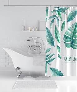 Refreshing Tropical Shower Curtain With Watercolor Leaf Print And Green Leaves For Your Bathroom