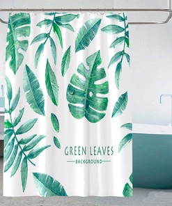 Refreshing Tropical Shower Curtain With Watercolor Leaf Print And Green Leaves For Your Bathroom