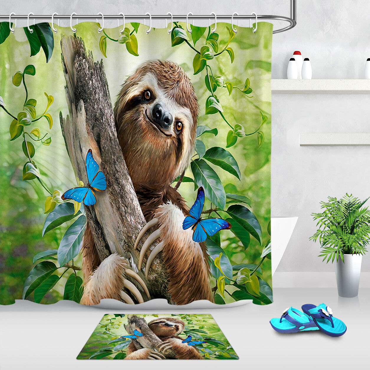 Refreshing Vine Leaves And Butterfly Shower Curtain For Nature-Loving Bathroom Decor