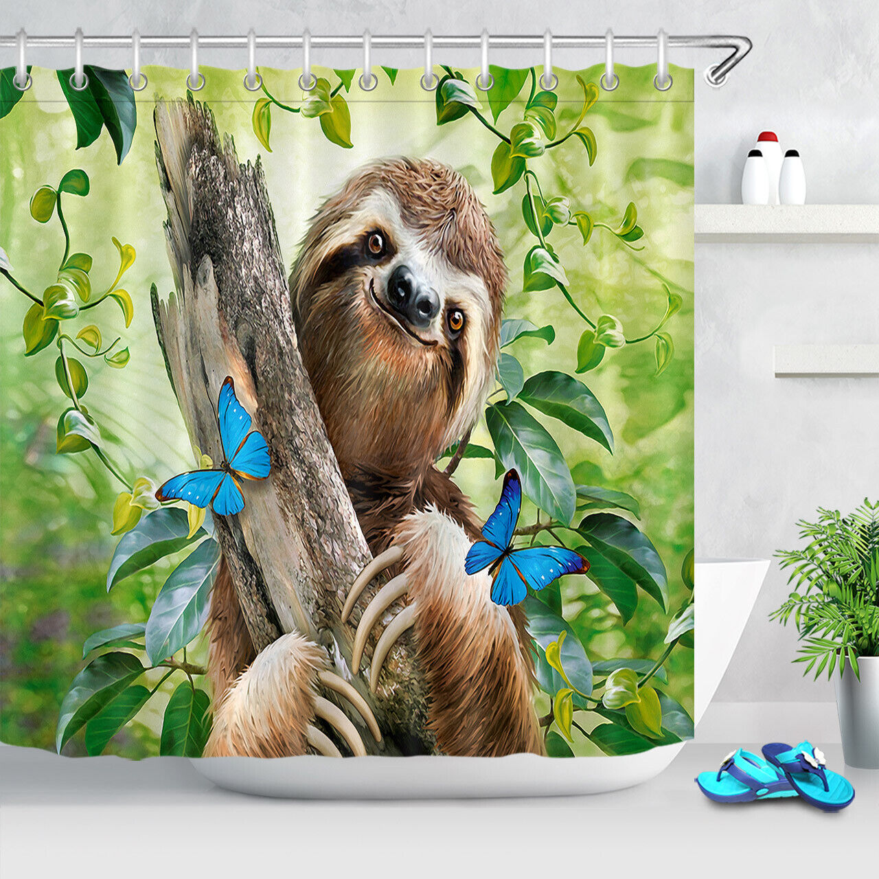 Refreshing Vine Leaves And Butterfly Shower Curtain For Nature-Loving Bathroom Decor - Image 2