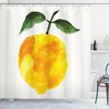 Refreshing Watercolor Lemon Print on Yellow Shower Curtain for Summer Bathroom Decor 