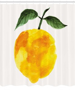 Refreshing Watercolor Lemon Print on Yellow Shower Curtain for Summer Bathroom Decor