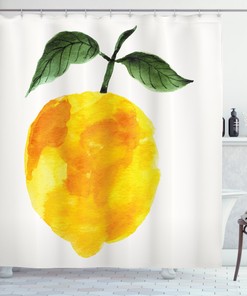 Refreshing Watercolor Lemon Print on Yellow Shower Curtain for Summer Bathroom Decor