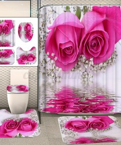 Refreshing Waterproof Pink Rose Shower Curtain for a Relaxing Bathroom