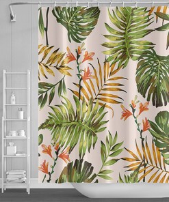 Refreshing and Charming Banana Green Leaves Plant Shower Curtain for Nature Bathroom Decor