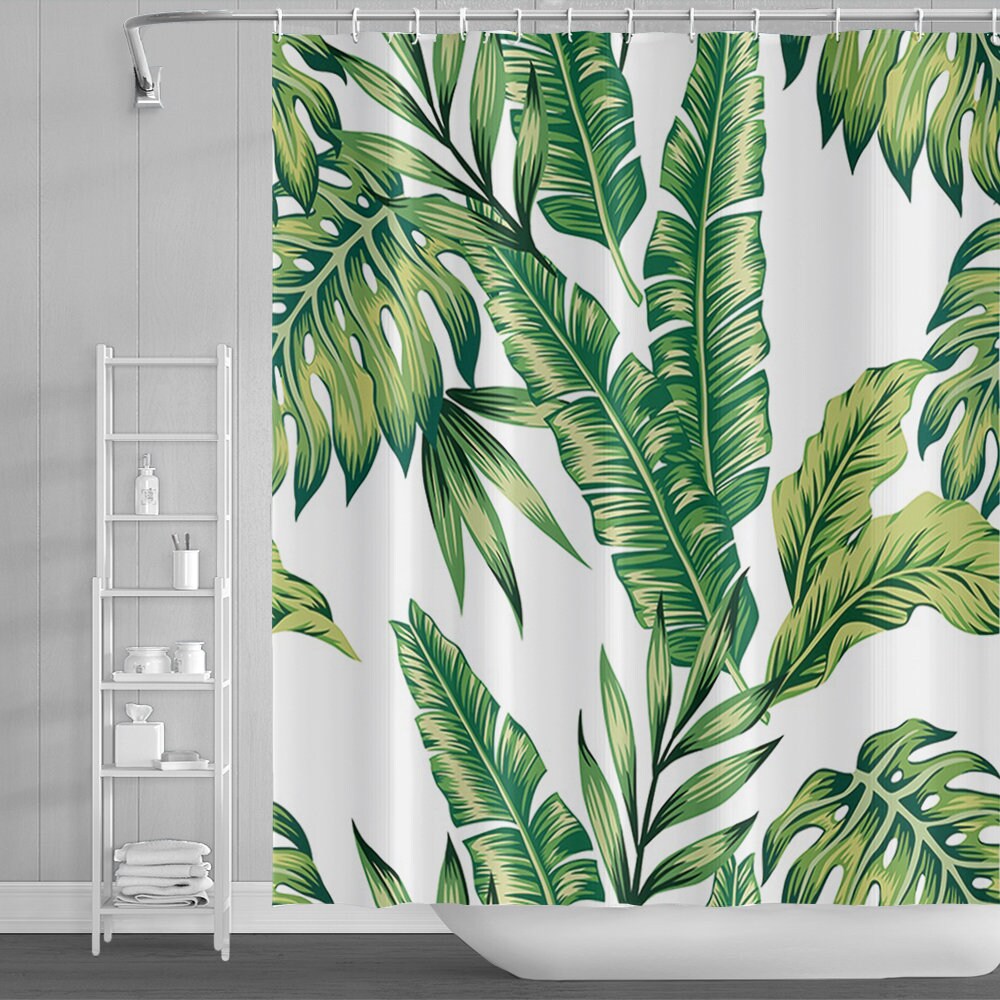 Refreshing and Charming Banana Green Leaves Plant Shower Curtain for Nature Bathroom Decor