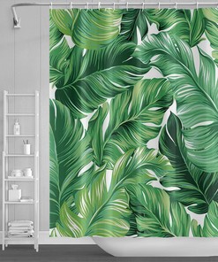 Refreshing and Charming Banana Green Leaves Plant Shower Curtain for Nature Bathroom Decor