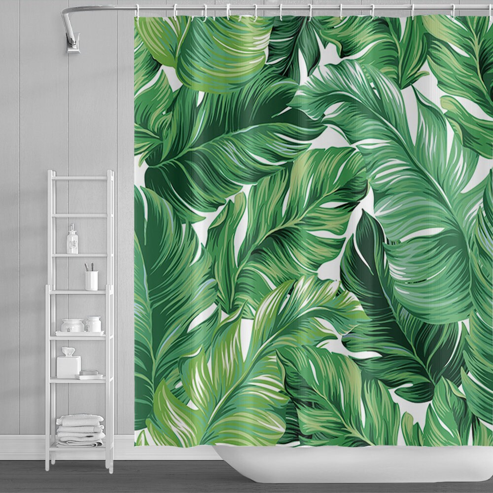 Refreshing and Charming Banana Green Leaves Plant Shower Curtain for Nature Bathroom Decor