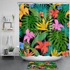 Refreshing and Invigorating Shower Curtain with Vibrant Flowers and Palm Leaves