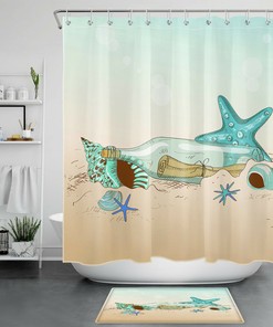 Refreshing and Unique Shower Curtain with Drift Bottle, Starfish, and Shell Design for a Perfect Bathroom Decor 