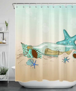 Refreshing and Unique Shower Curtain with Drift Bottle, Starfish, and Shell Design for a Perfect Bathroom Decor