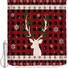 Reindeer And Cardinal Buffalo Plaid Shower Curtain For Xmas Decor
