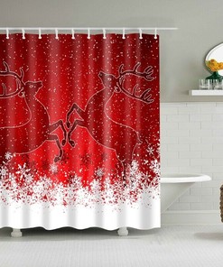 Reindeer And Snowflakes Print Against A Rustic Background Waterproof Fabric Shower Curtain For Bathroom Decor