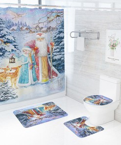 Reindeer Christmas Girl-themed Waterproof Shower Curtain for Bathroom