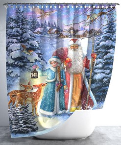 Reindeer Christmas Girl-themed Waterproof Shower Curtain for Bathroom
