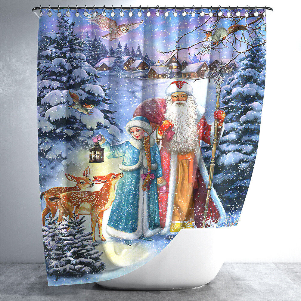 Reindeer Christmas Girl-themed Waterproof Shower Curtain for Bathroom