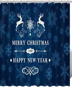 Reindeer Snowflakes Merry Christmas Fabric Shower Curtain for Bathroom Decor
