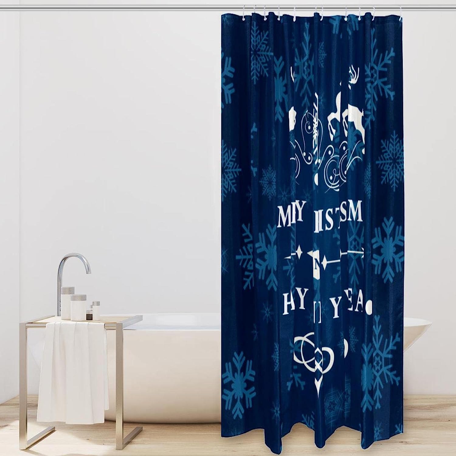 Reindeer Snowflakes Merry Christmas Fabric Shower Curtain for Bathroom Decor